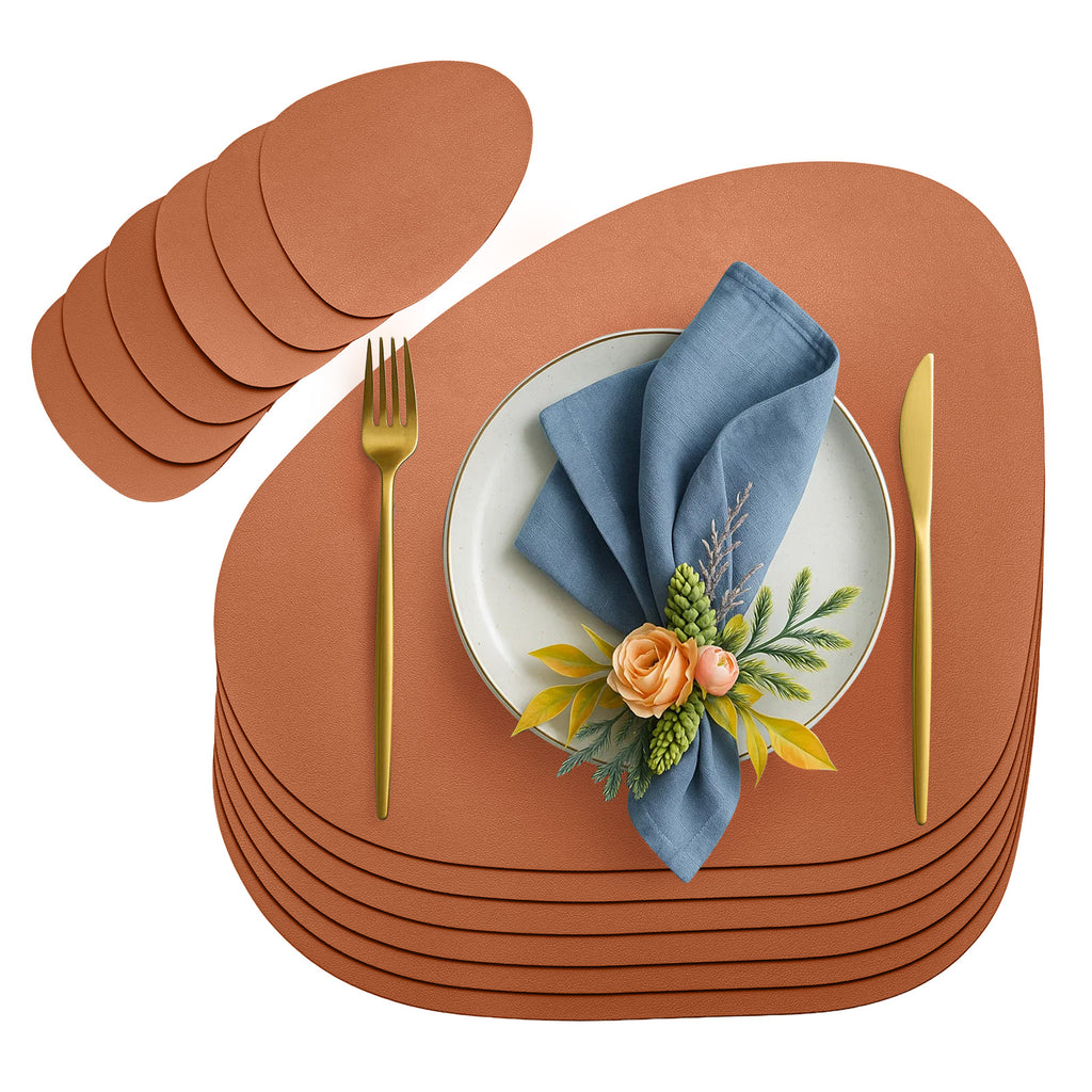 Edles Kunstleder-Tischset (12-teilig) – 6 Ovale Platzsets & 6 Untersetzer