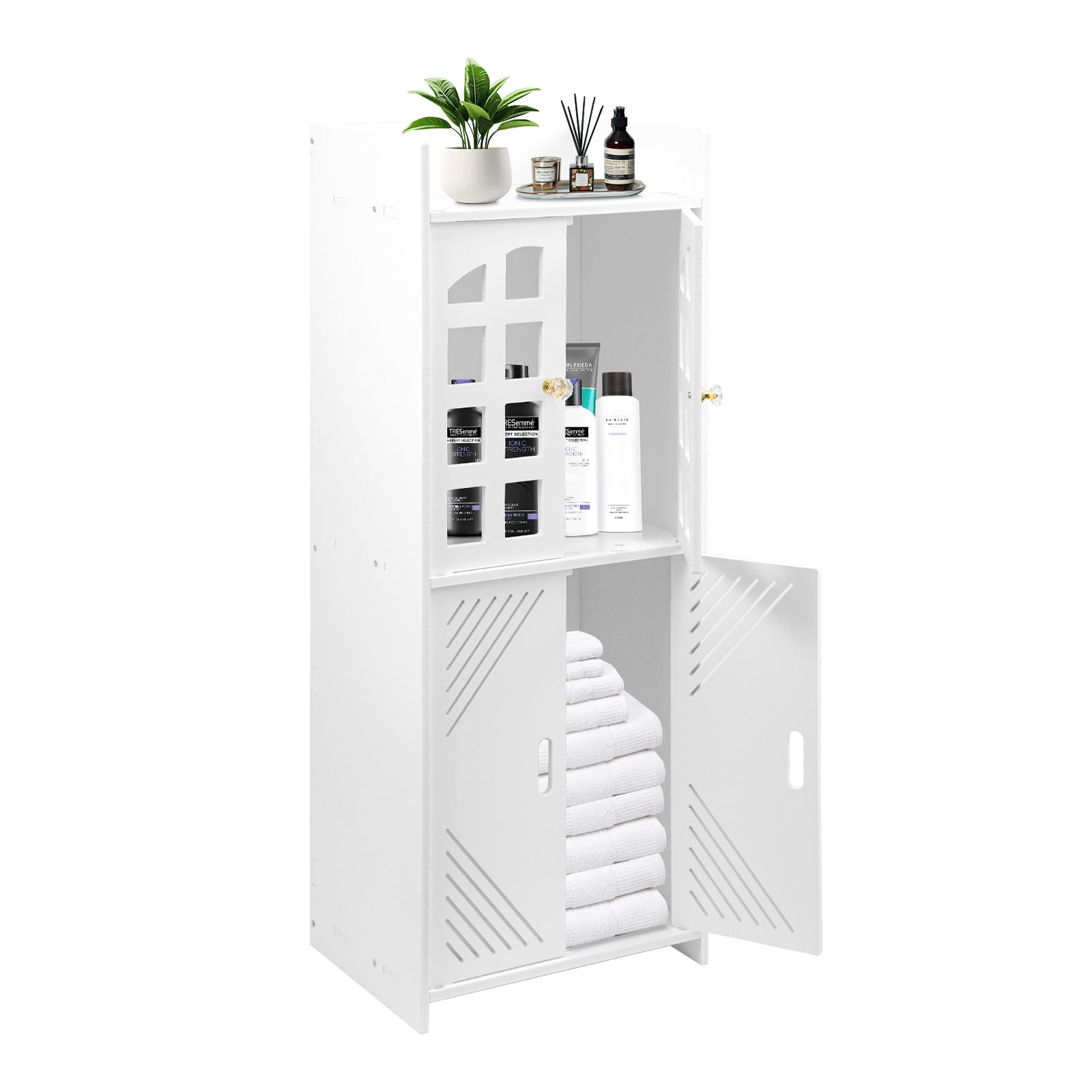 Schmaler Badschrank in Weiß – Platzsparender Badezimmerschrank mit 3 Ebenen (92 cm)