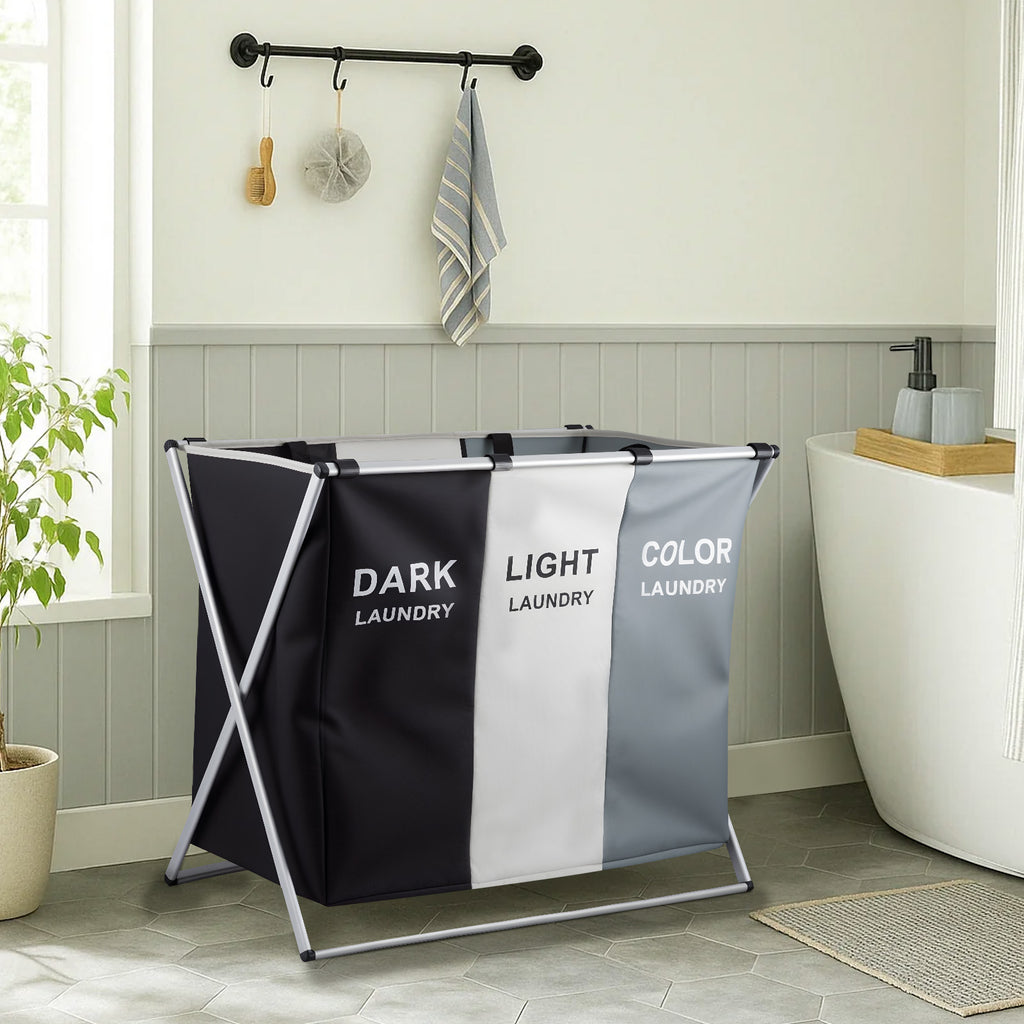 Design-Wäschesammler mit Ablage – 3 ausziehbare Sortierfächer (155L Volumen)