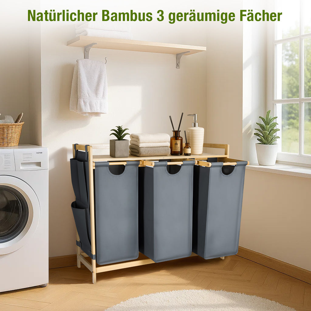 Premium Wäschesammler 150L mit 3 Fächern
