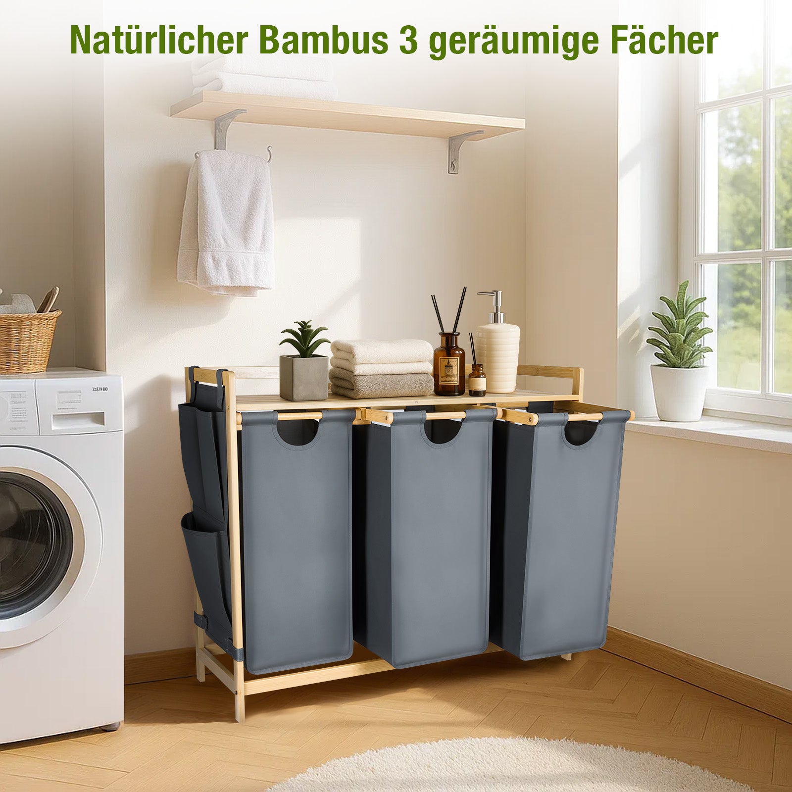 Premium Wäschesammler 150L mit 3 Fächern