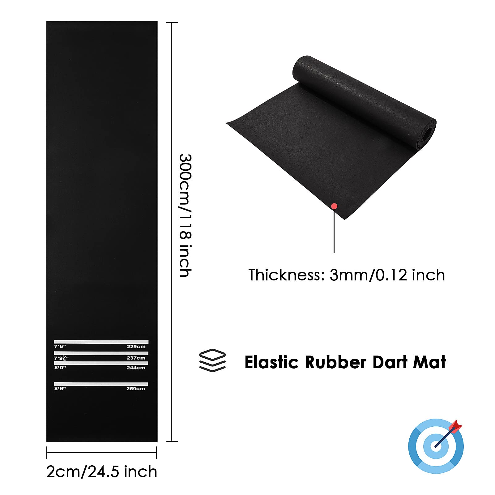 Profi-Dartmatte mit 4 Abwurflinien – Rutschfester Bodenschutz (300 x 62 cm)