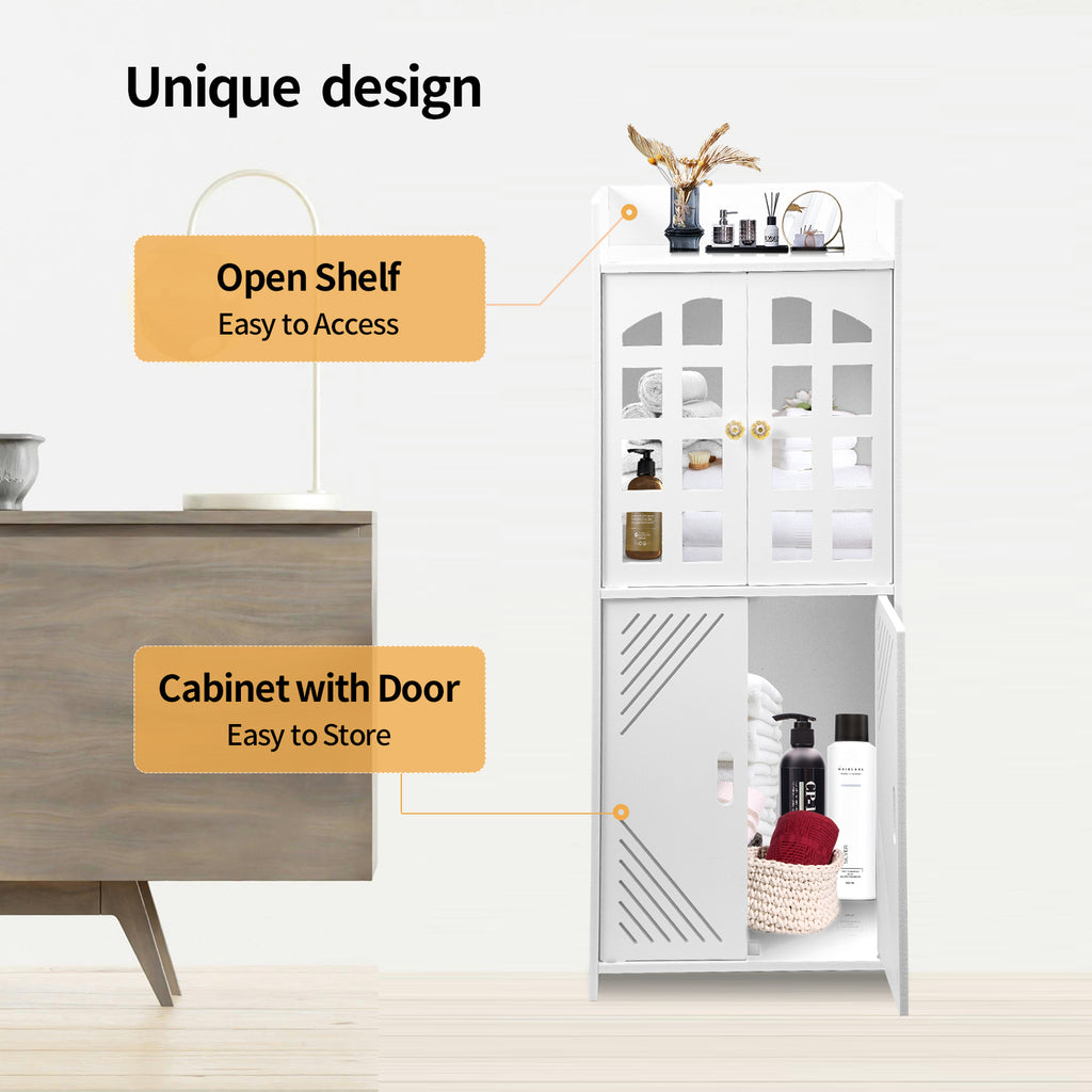 Schmaler Badschrank in Weiß – Platzsparender Badezimmerschrank mit 3 Ebenen (92 cm)