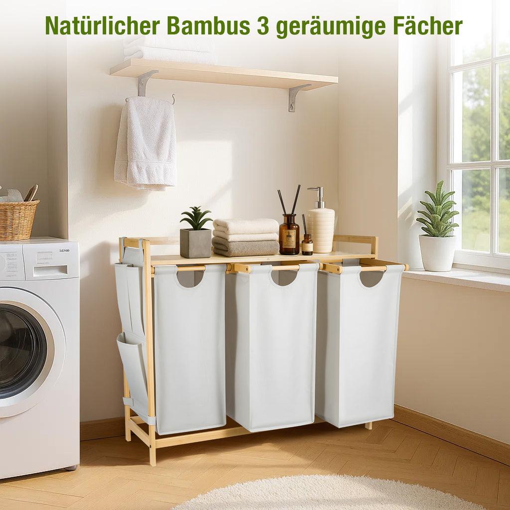 Premium Wäschesammler 150L mit 3 Fächern