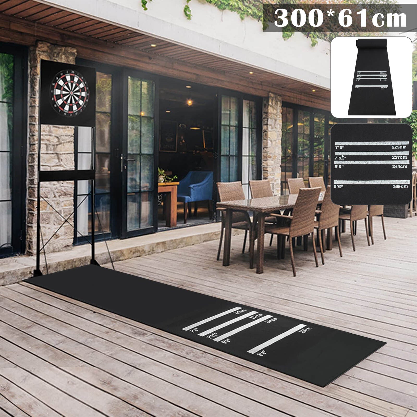 Profi-Dartmatte mit 4 Abwurflinien – Rutschfester Bodenschutz (300 x 62 cm)
