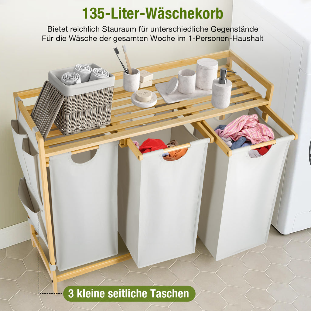 Premium Wäschesammler 150L mit 3 Fächern
