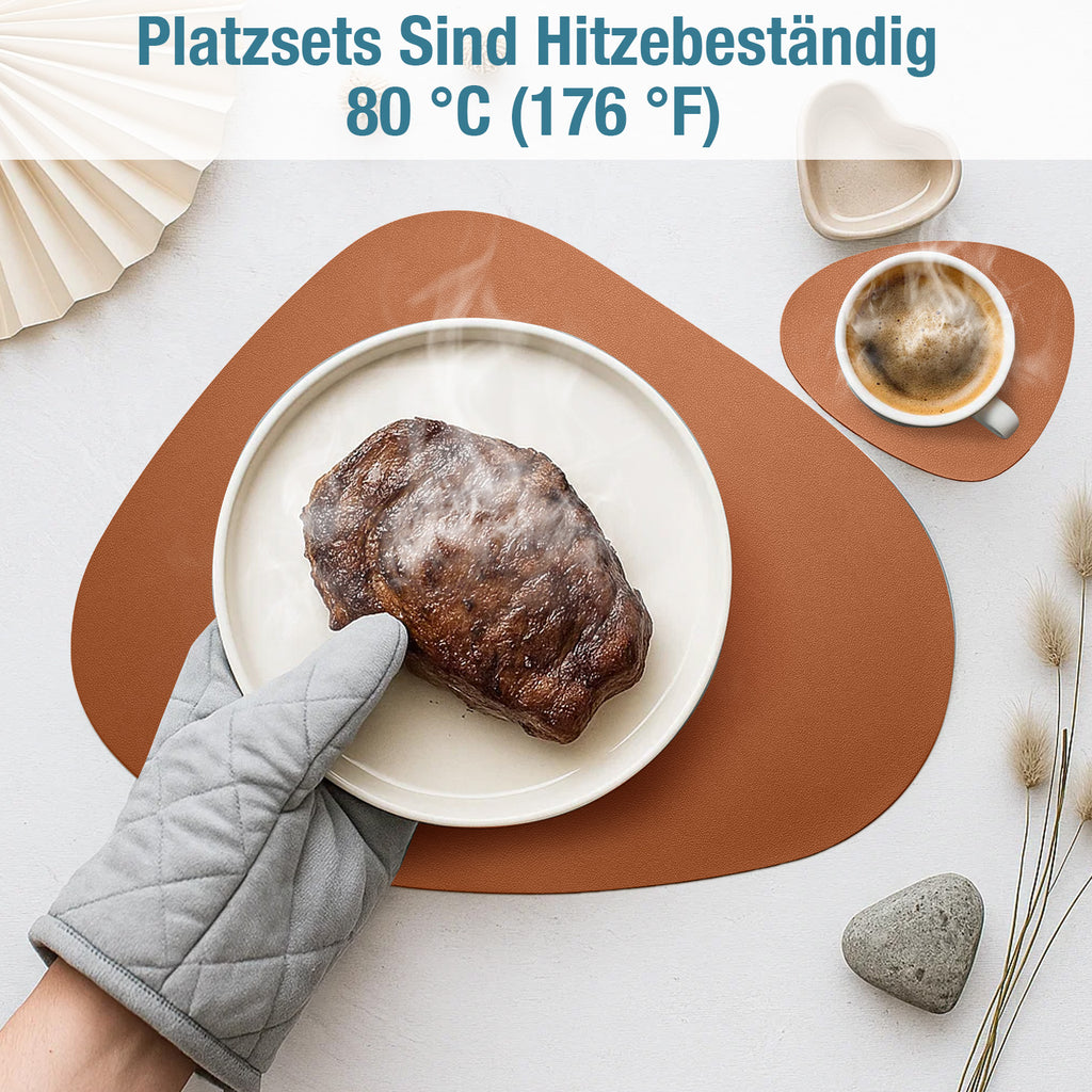 Edles Kunstleder-Tischset (12-teilig) – 6 Ovale Platzsets & 6 Untersetzer