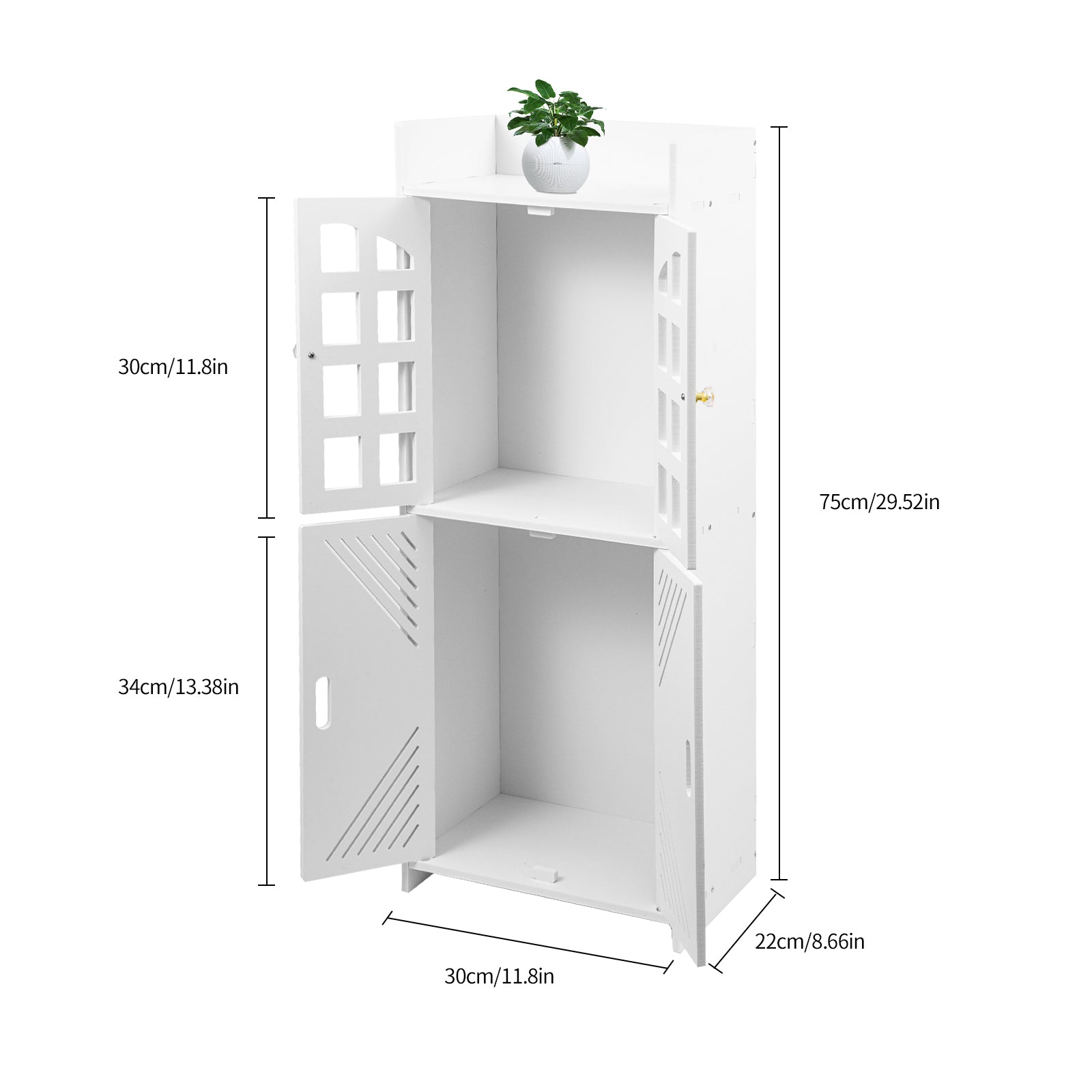 Schmaler Badschrank in Weiß – Platzsparender Badezimmerschrank mit 3 Ebenen (92 cm)