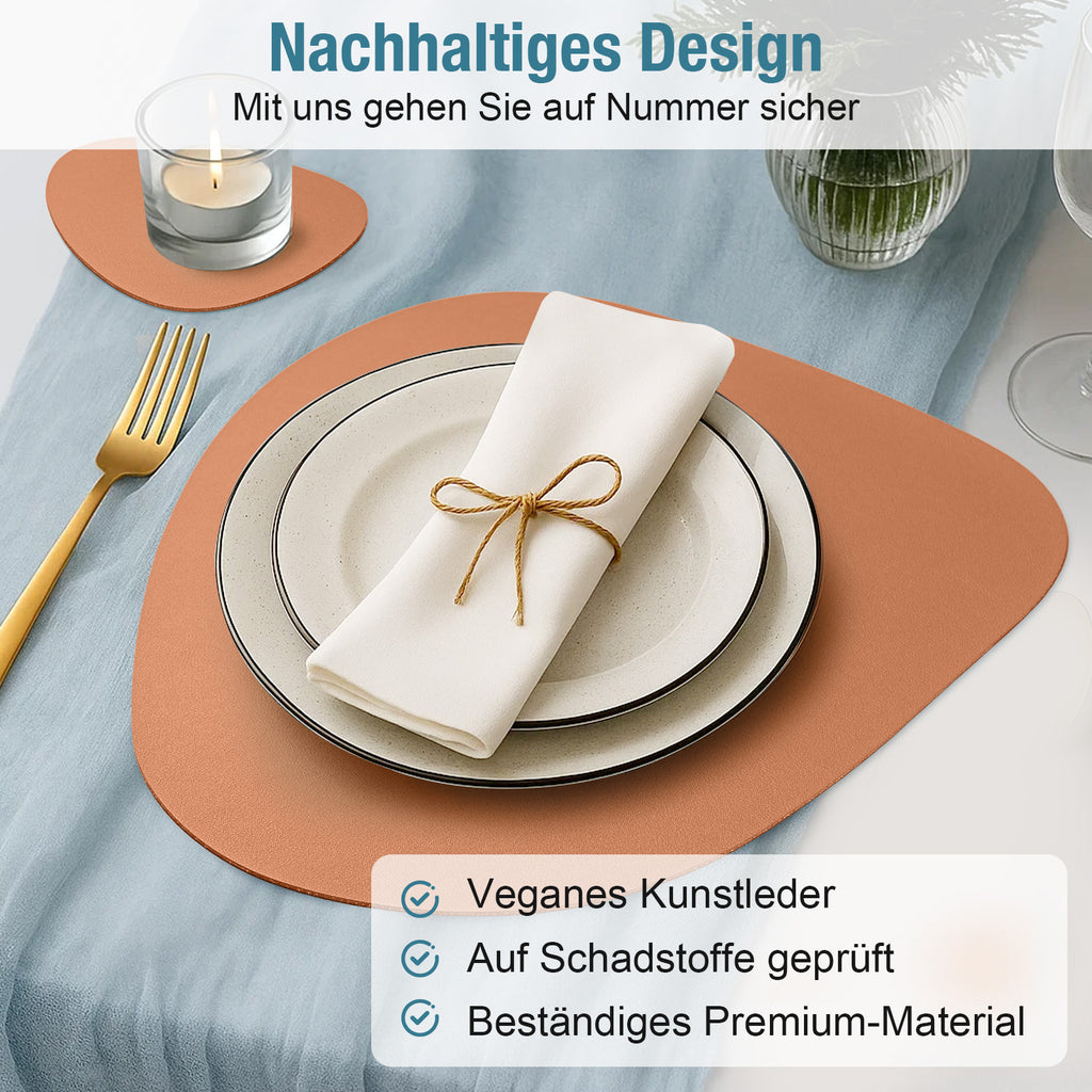 Edles Kunstleder-Tischset (12-teilig) – 6 Ovale Platzsets & 6 Untersetzer