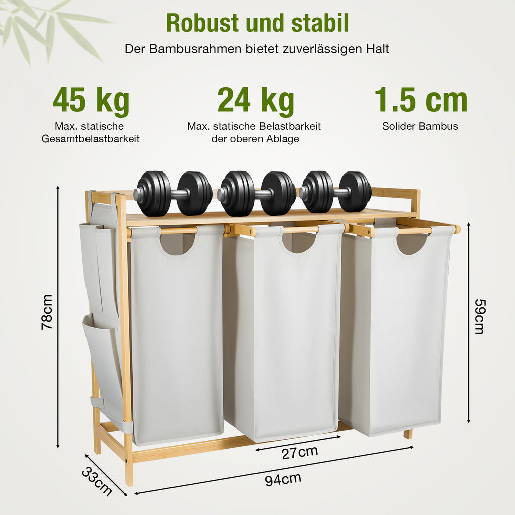 Premium Wäschesammler 150L mit 3 Fächern
