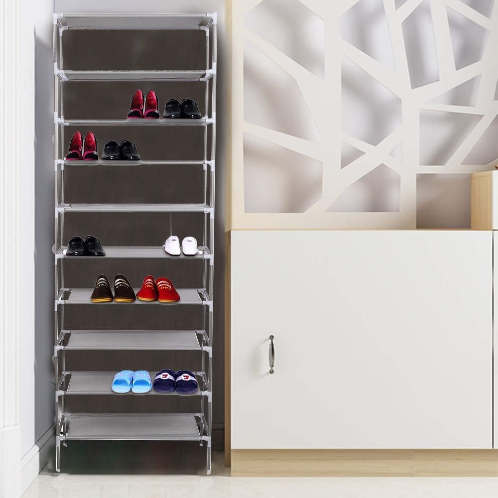 Platzsparendes 10-Ebenen Schuhregal – Schmaler Schuhständer für bis zu 40 Paar (Grau)
