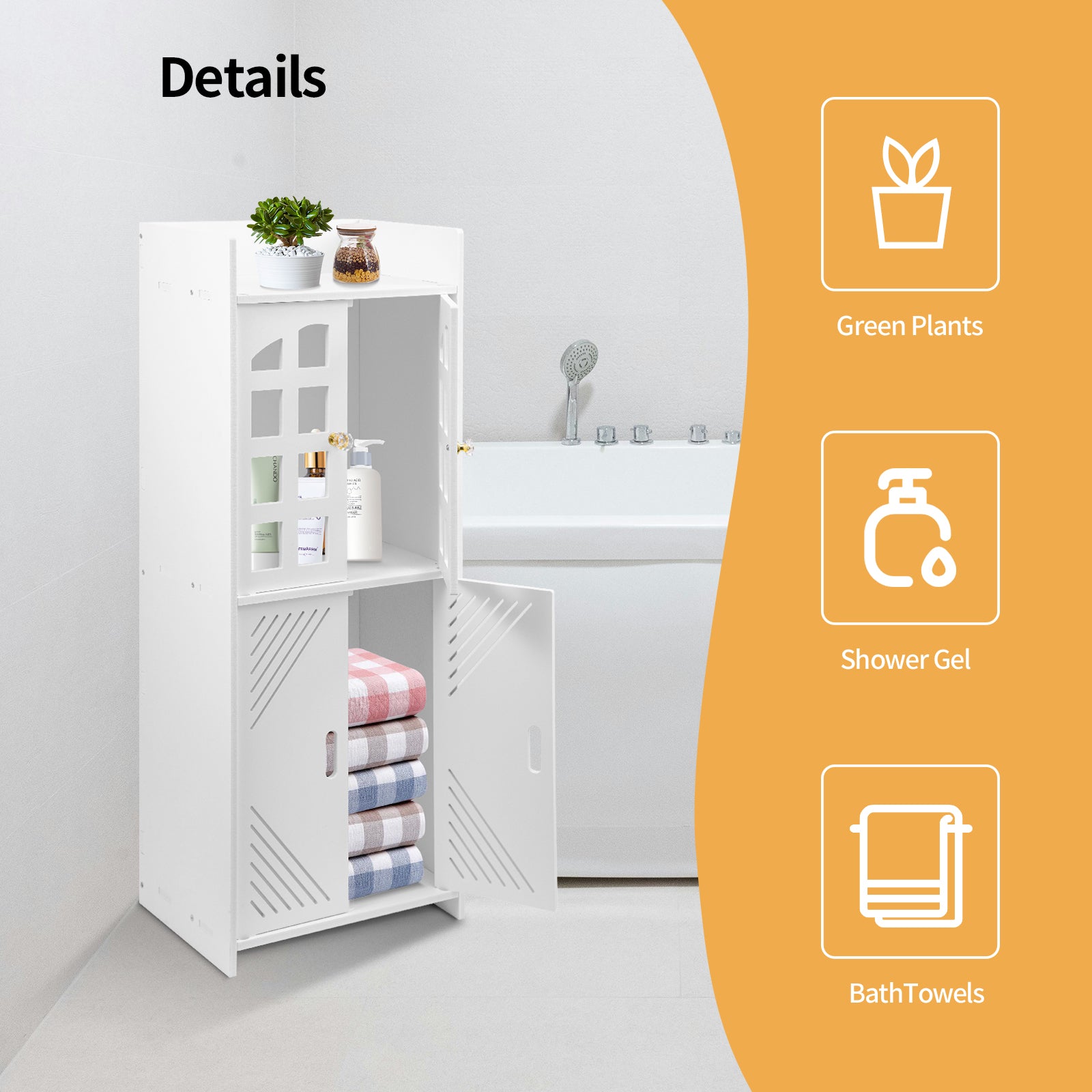 Schmaler Badschrank in Weiß – Platzsparender Badezimmerschrank mit 3 Ebenen (92 cm)