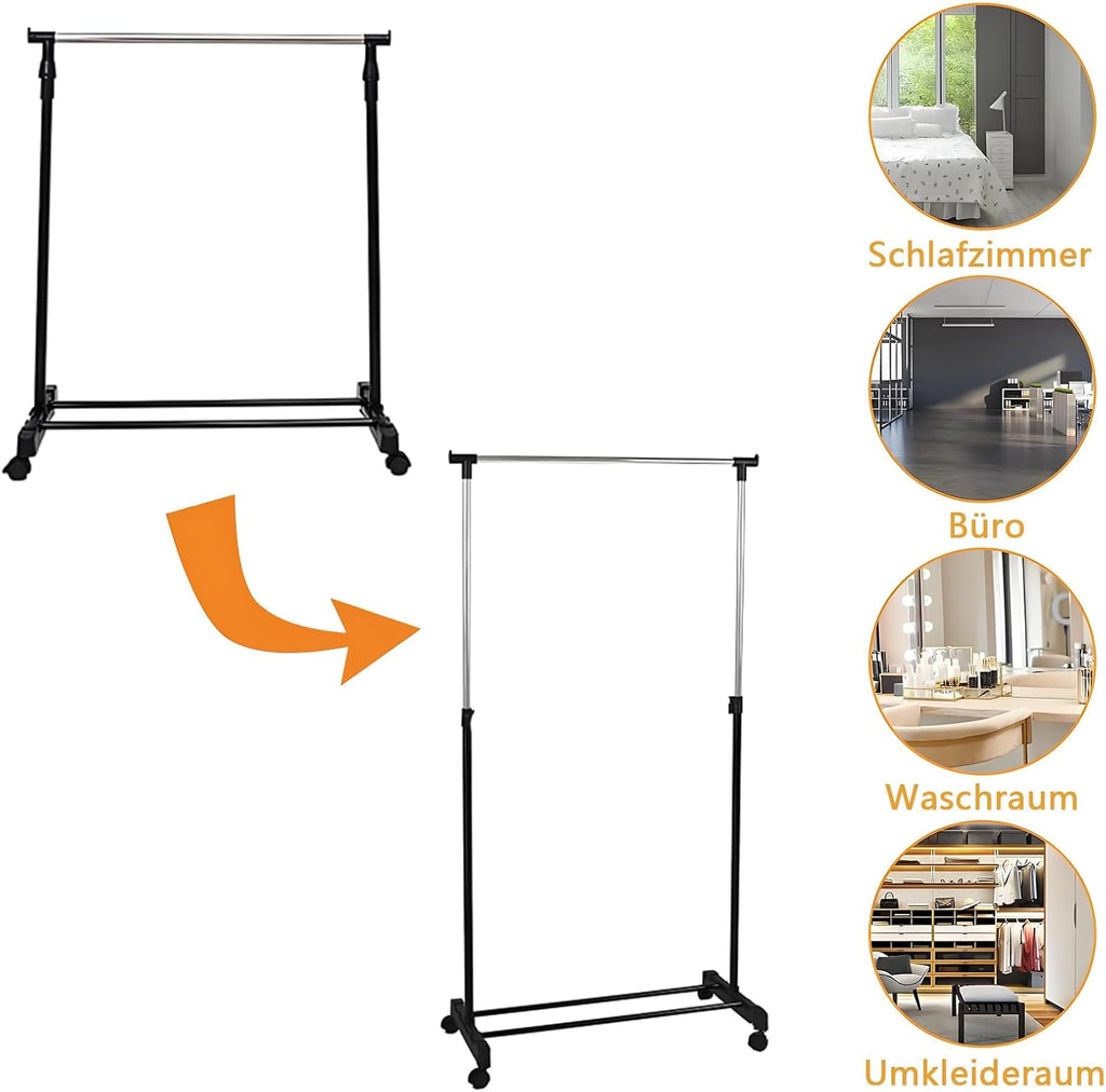 Flexibler Roll-Kleiderständer – Höhenverstellbare Kleiderstange (90–160 cm) in Schwarz