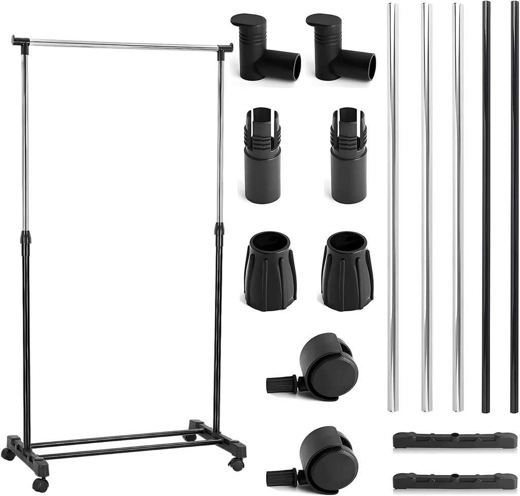 Flexibler Roll-Kleiderständer – Höhenverstellbare Kleiderstange (90–160 cm) in Schwarz