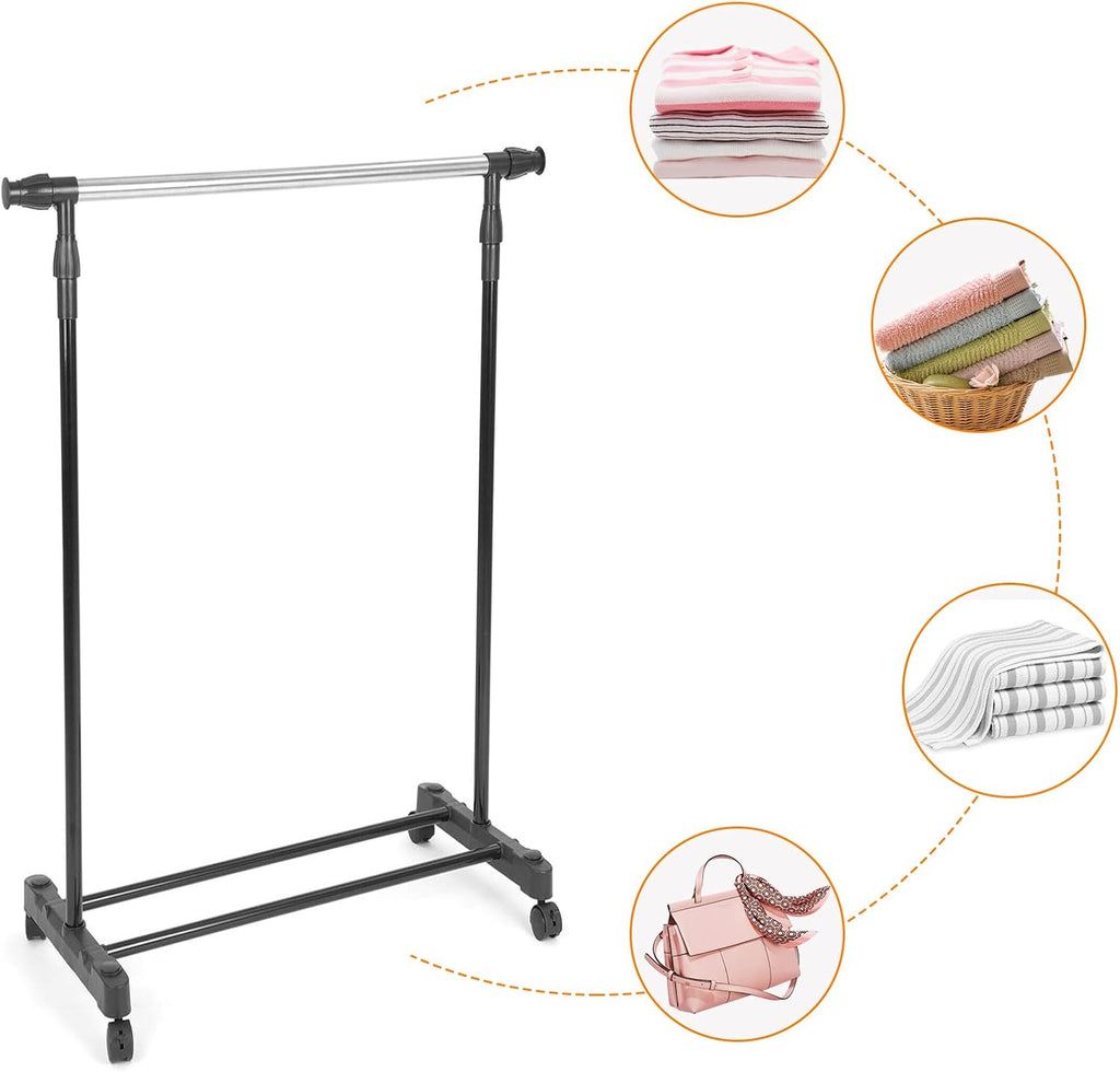 Ausziehbare Profi-Rollgarderobe – Stabiler Kleiderständer in Schwarz