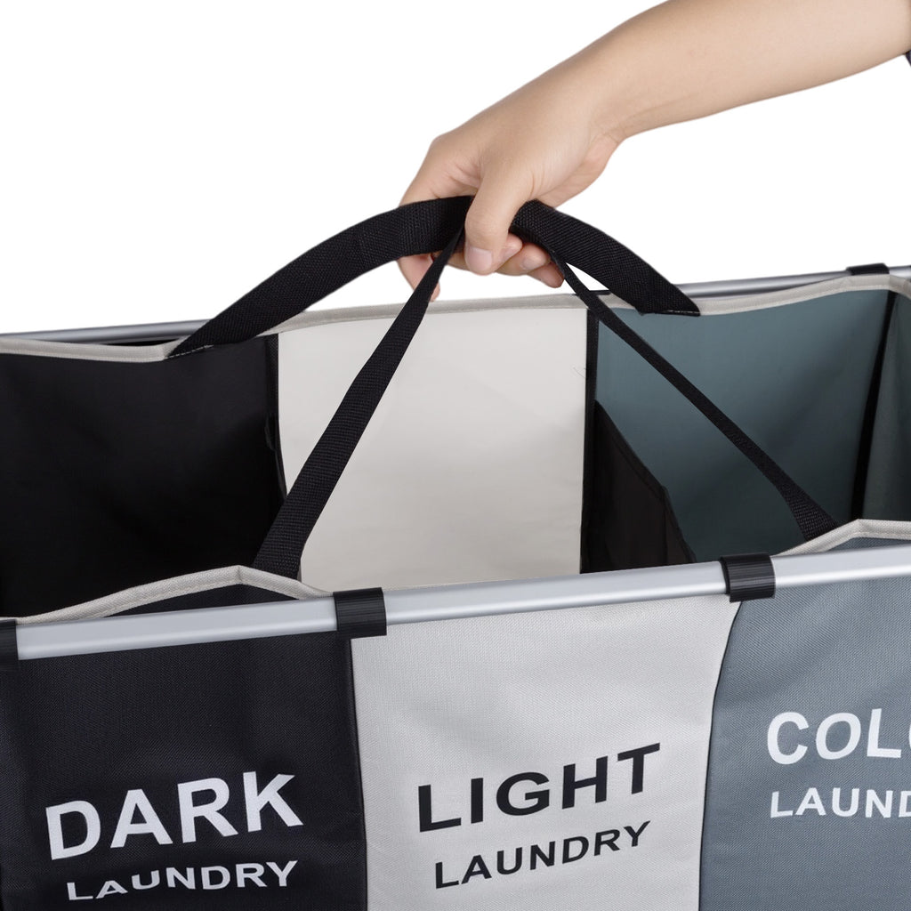 Design-Wäschesammler mit Ablage – 3 ausziehbare Sortierfächer (155L Volumen)