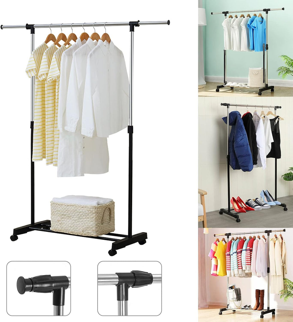 Ausziehbare Profi-Rollgarderobe – Stabiler Kleiderständer in Schwarz