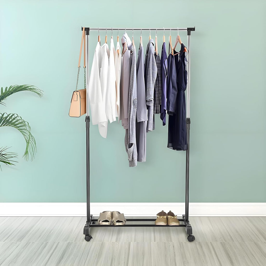 Flexibler Roll-Kleiderständer – Höhenverstellbare Kleiderstange (90–160 cm) in Schwarz