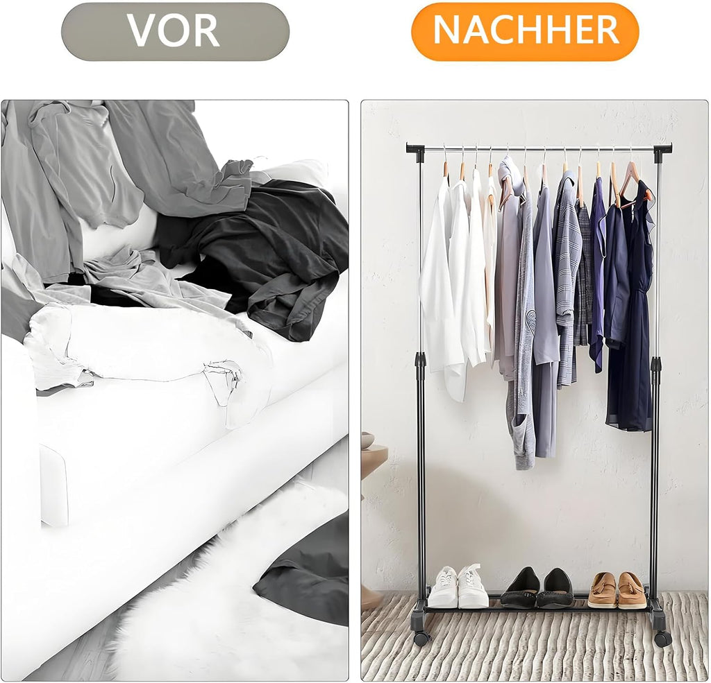 Flexibler Roll-Kleiderständer – Höhenverstellbare Kleiderstange (90–160 cm) in Schwarz