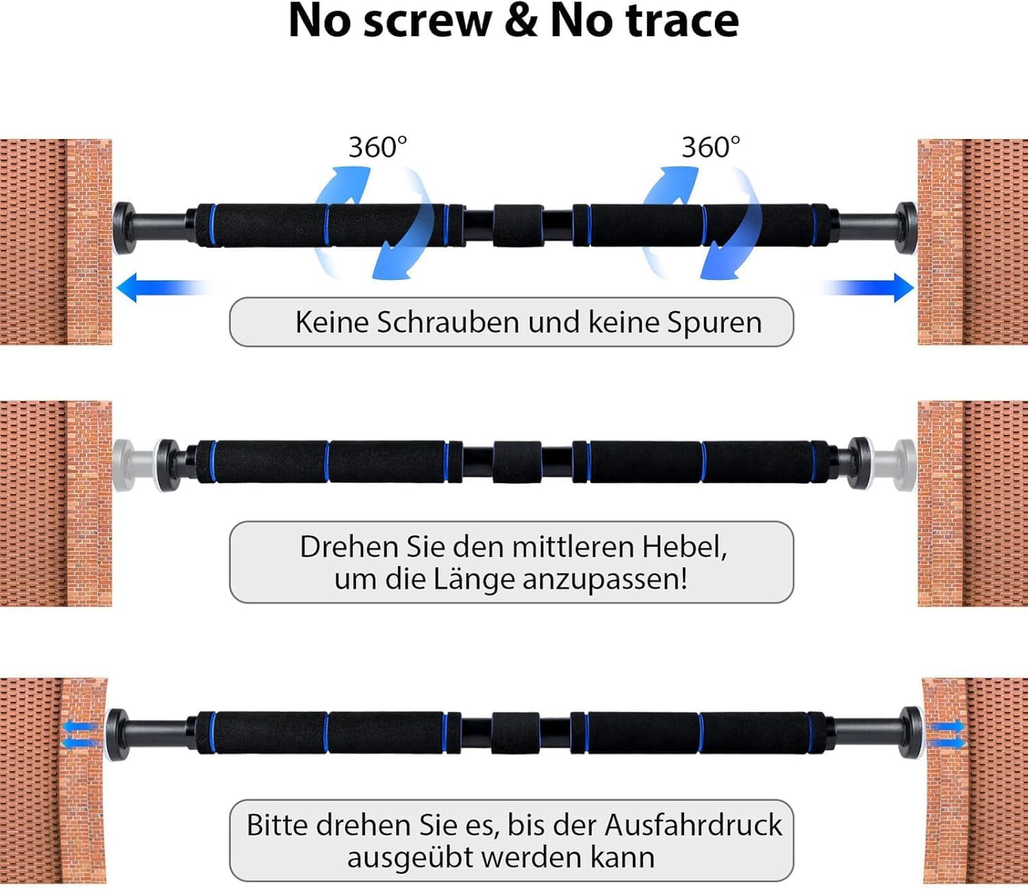 Premium Klimmzugstange für den Türrahmen – Ausziehbar & Rutschfest (63–100 cm)