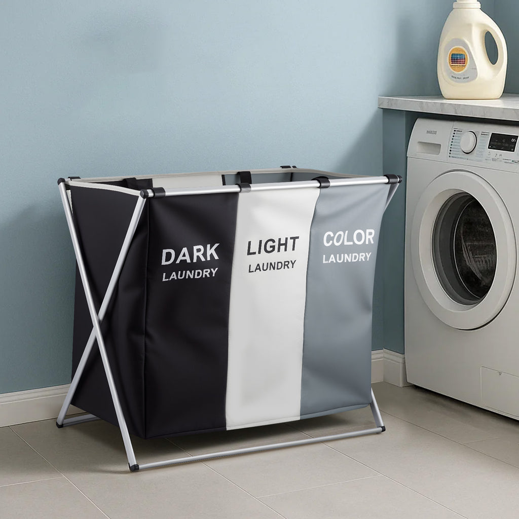 Design-Wäschesammler mit Ablage – 3 ausziehbare Sortierfächer (155L Volumen)
