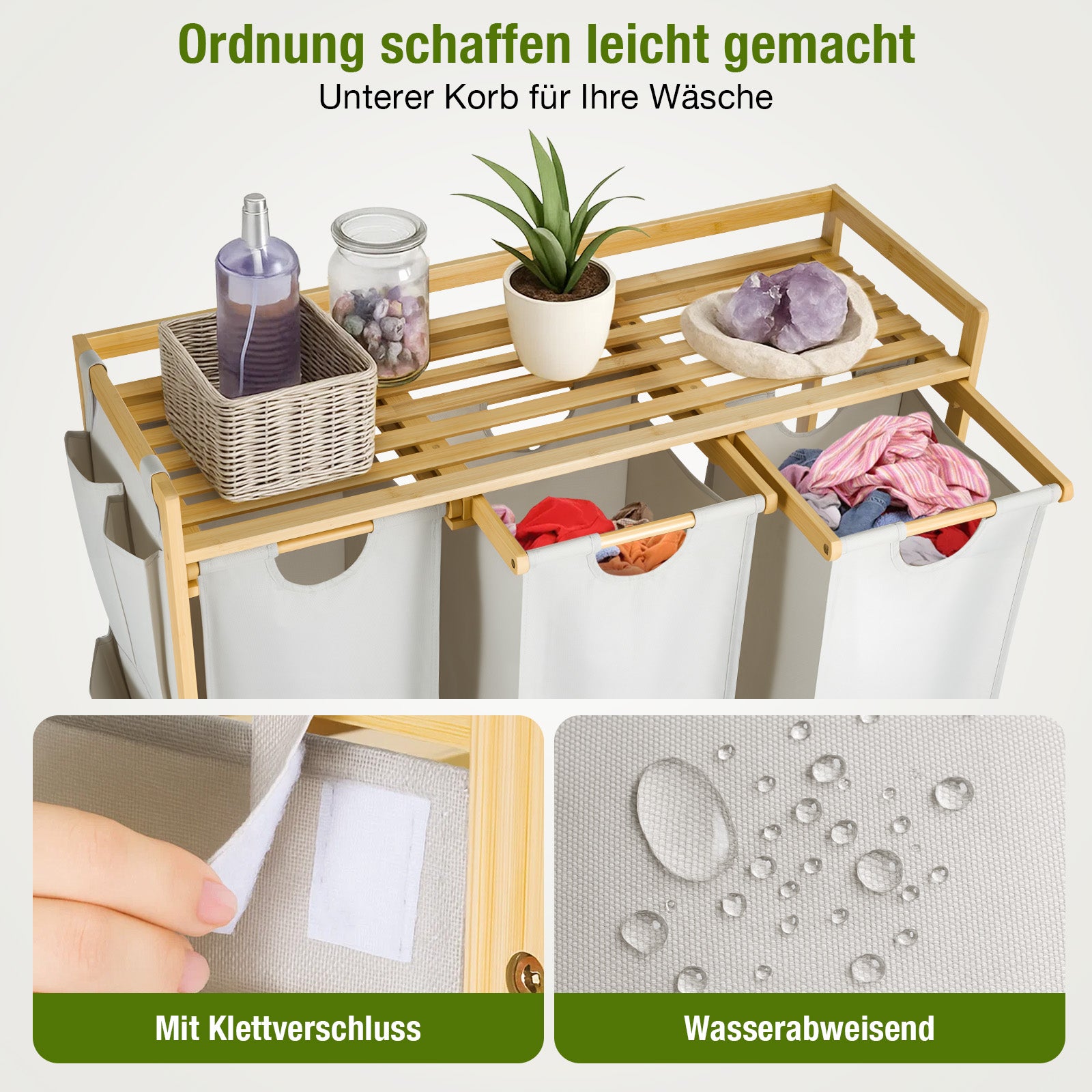 Premium Wäschesammler 150L mit 3 Fächern