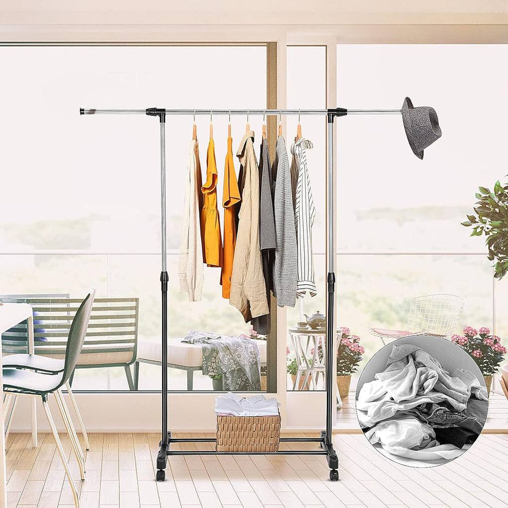 Ausziehbare Profi-Rollgarderobe – Stabiler Kleiderständer in Schwarz