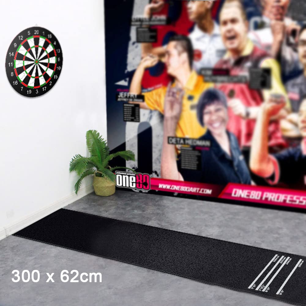 Profi-Dartmatte mit 4 Abwurflinien – Rutschfester Bodenschutz (300 x 62 cm)