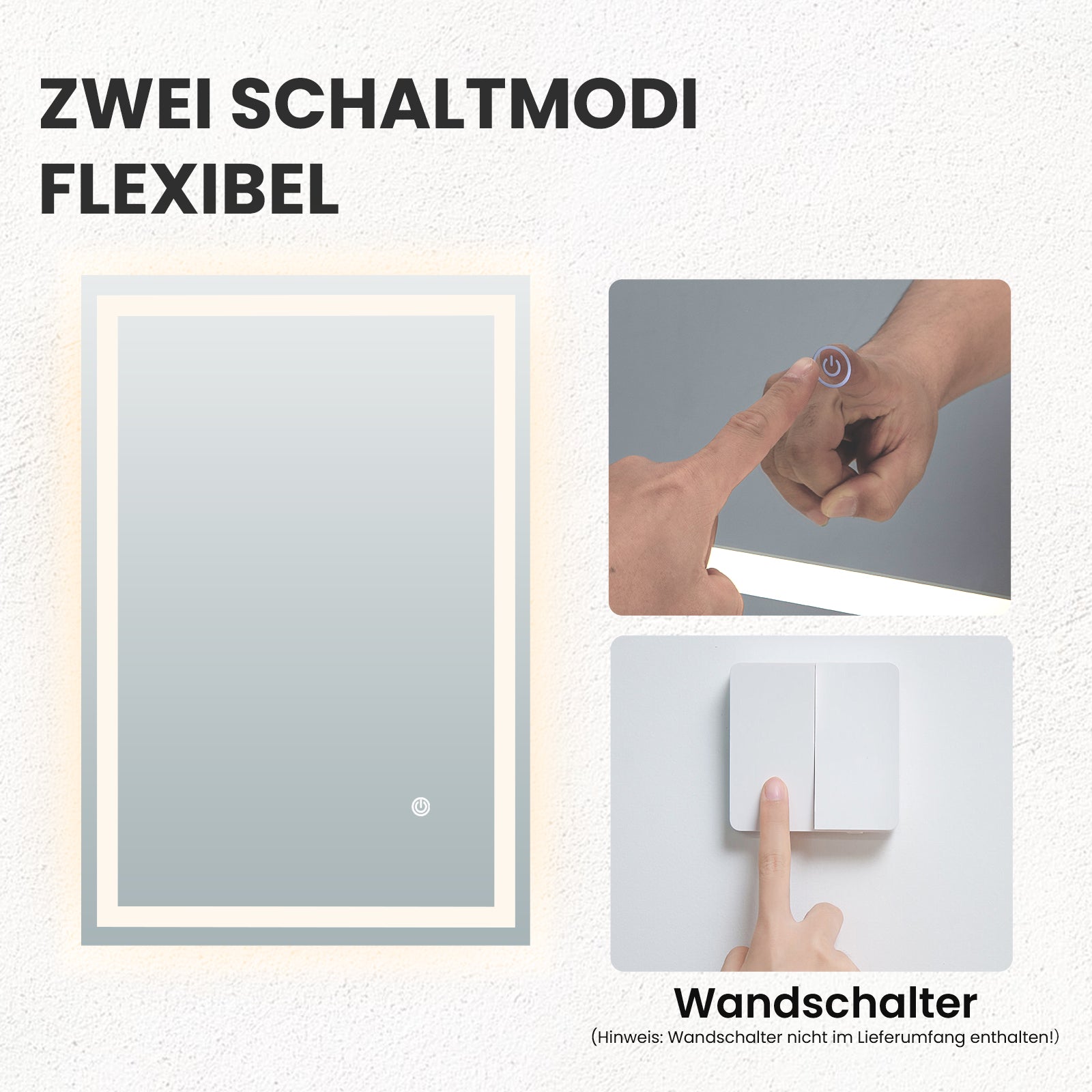 Eleganter LED-Badezimmerspiegel – 50x70 cm mit Touch-Sensor & 3 Lichtfarben