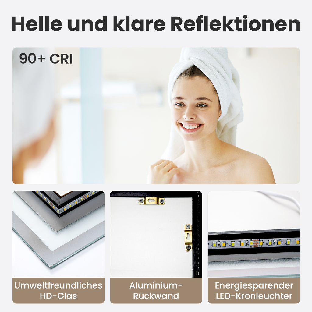 Eleganter LED-Badezimmerspiegel – 50x70 cm mit Touch-Sensor & 3 Lichtfarben