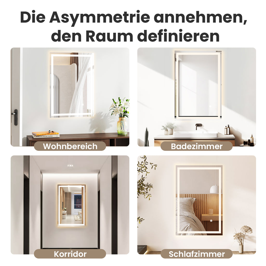 Eleganter LED-Badezimmerspiegel – 50x70 cm mit Touch-Sensor & 3 Lichtfarben