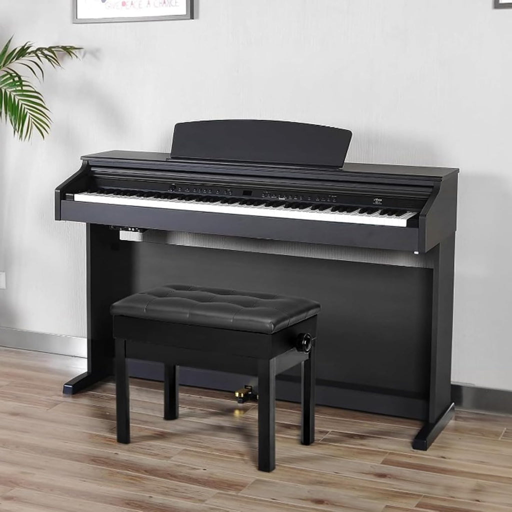 Höhenverstellbare Klavierbank mit Stauraum – Gepolsterte Piano-Sitzbank in Schwarz