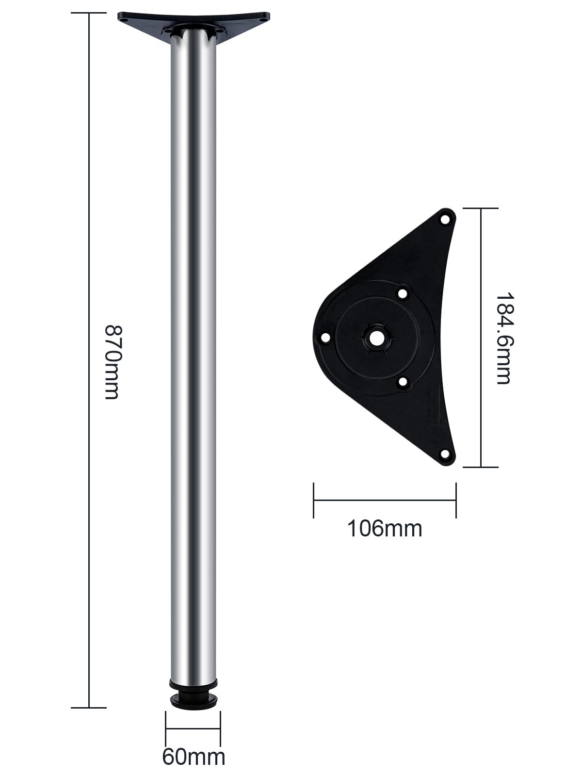 Premium Tischbeine 4er Set – Höhenverstellbare Barfuß-Säulen (870–890 mm) in Mattchrom