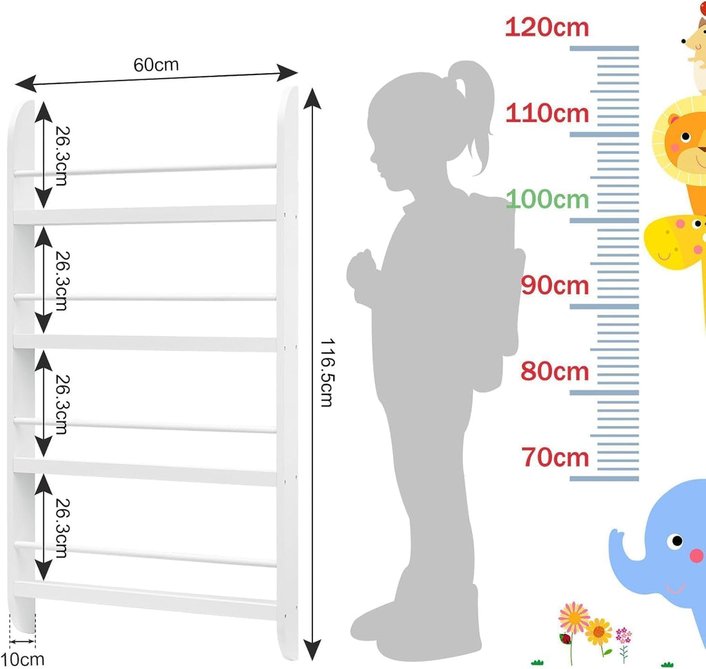 Wand-Bücherregal für Kinder – 4 Ebenen Platzsparendes Kinderregal (60 x 117 cm)