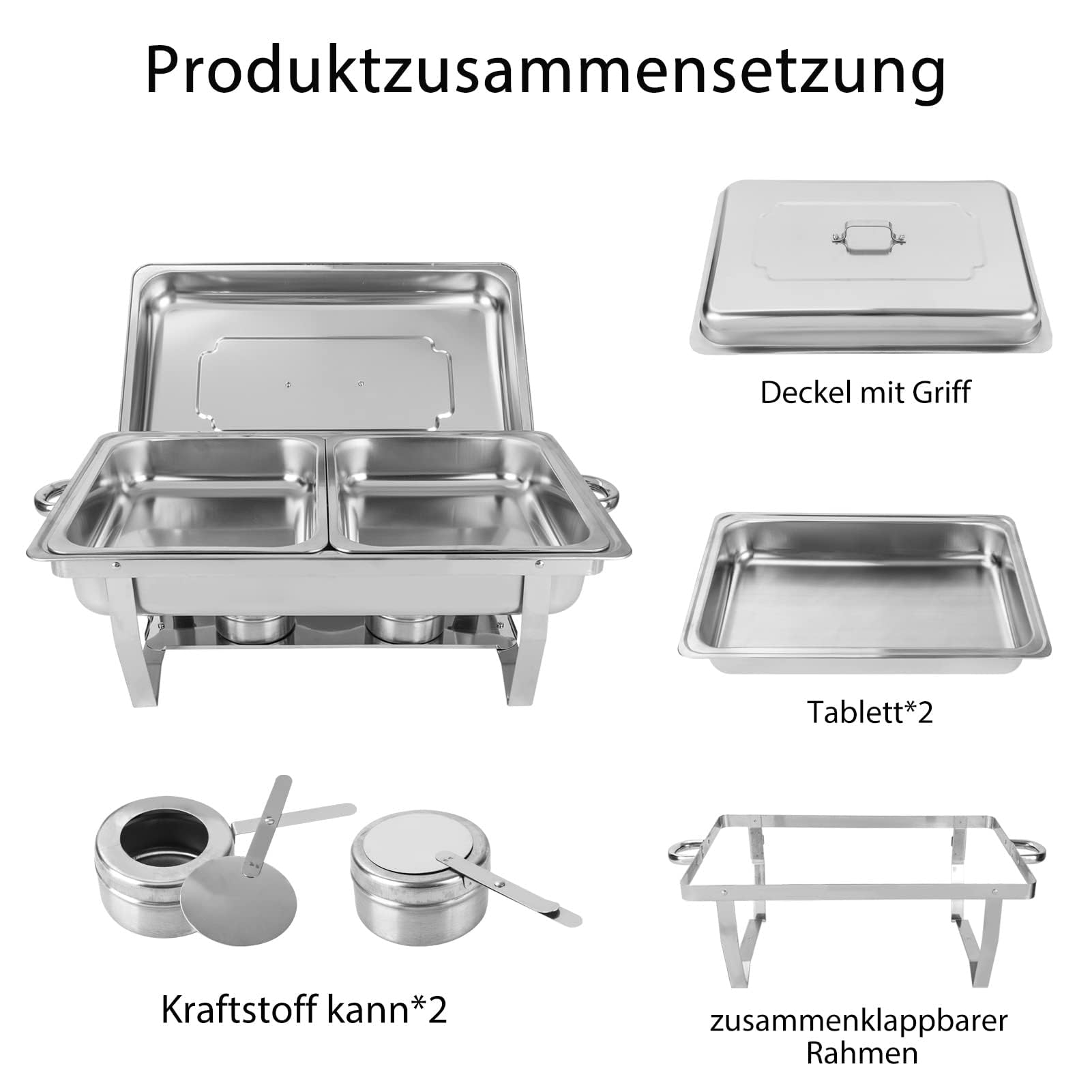 Profi Chafing Dish Set (9L) – Edelstahl Buffetwärmer mit 2x 1/2 GN-Behältern