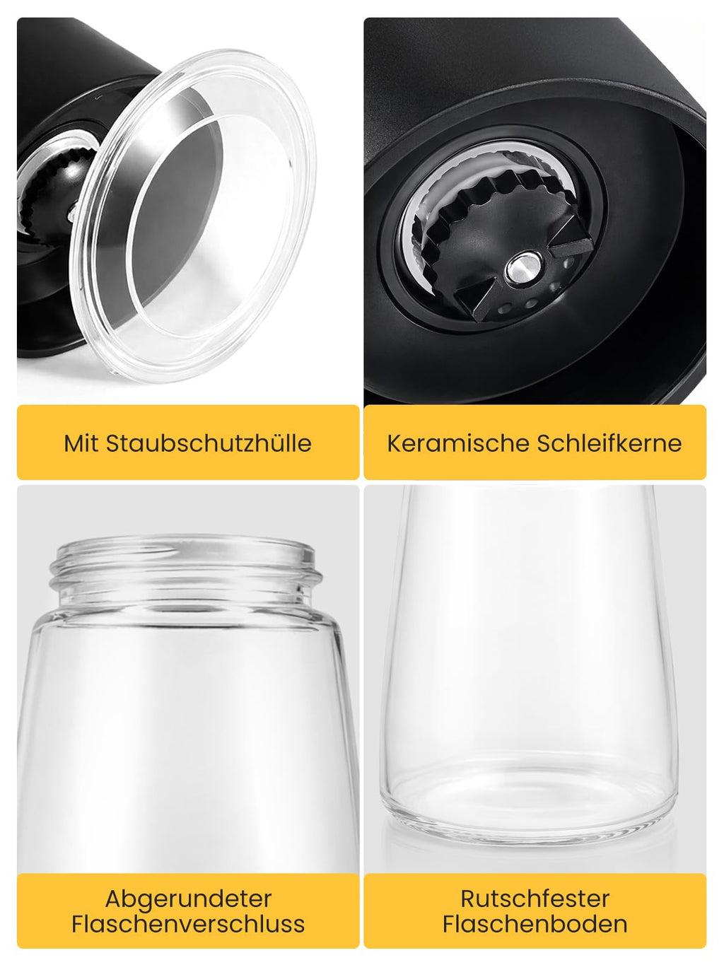 Premium Gewürzmühlen 6er Set – Salz- & Pfeffermühlen mit Keramikmahlwerk