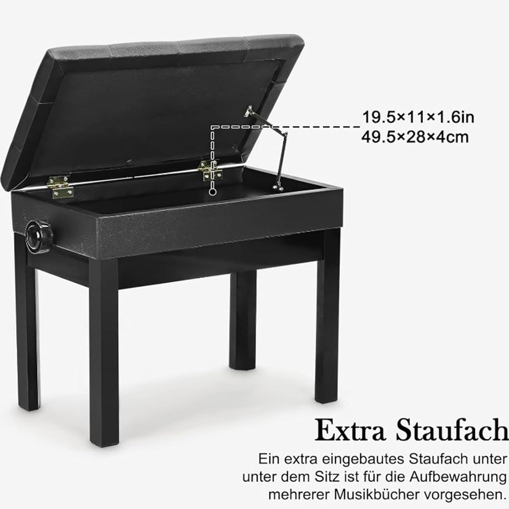 Höhenverstellbare Klavierbank mit Stauraum – Gepolsterte Piano-Sitzbank in Schwarz