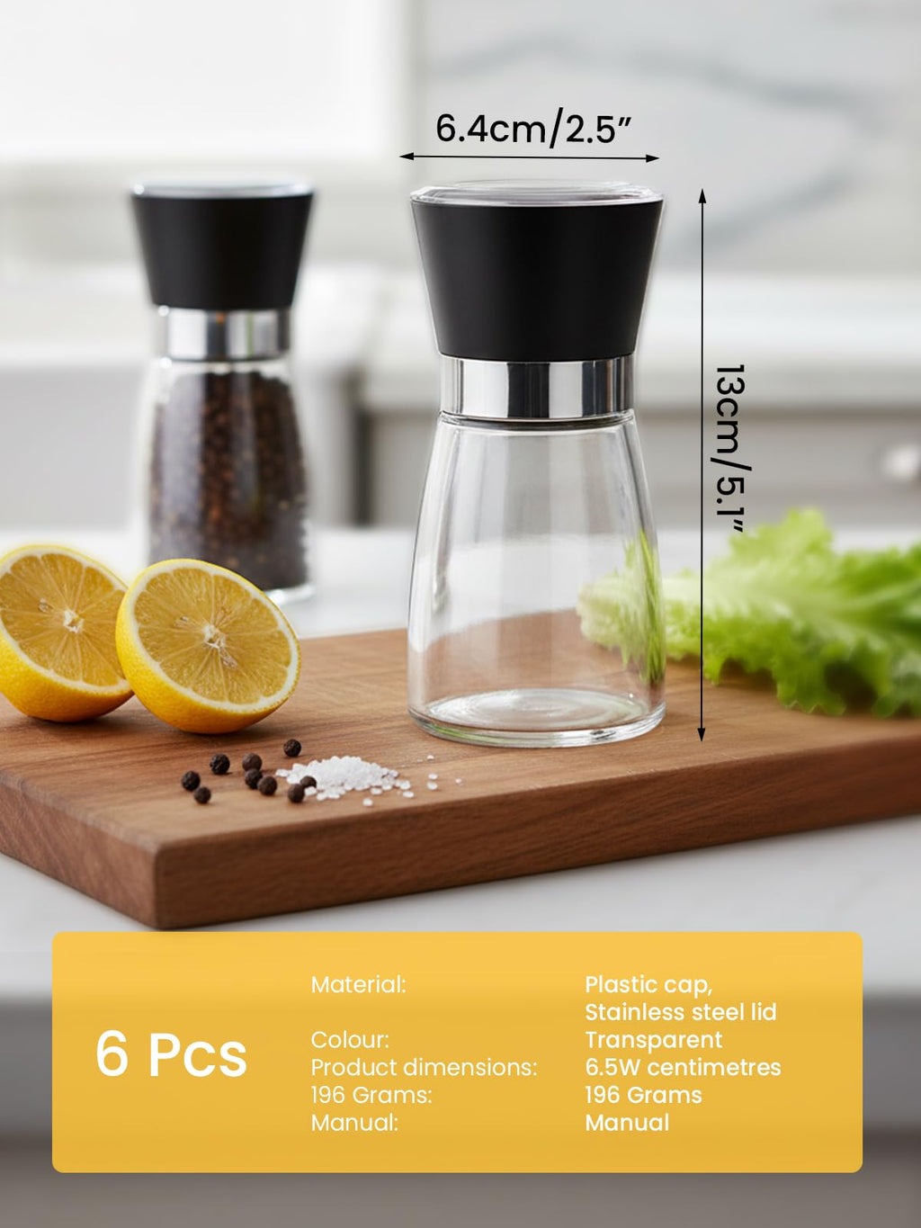 Premium Gewürzmühlen 6er Set – Salz- & Pfeffermühlen mit Keramikmahlwerk