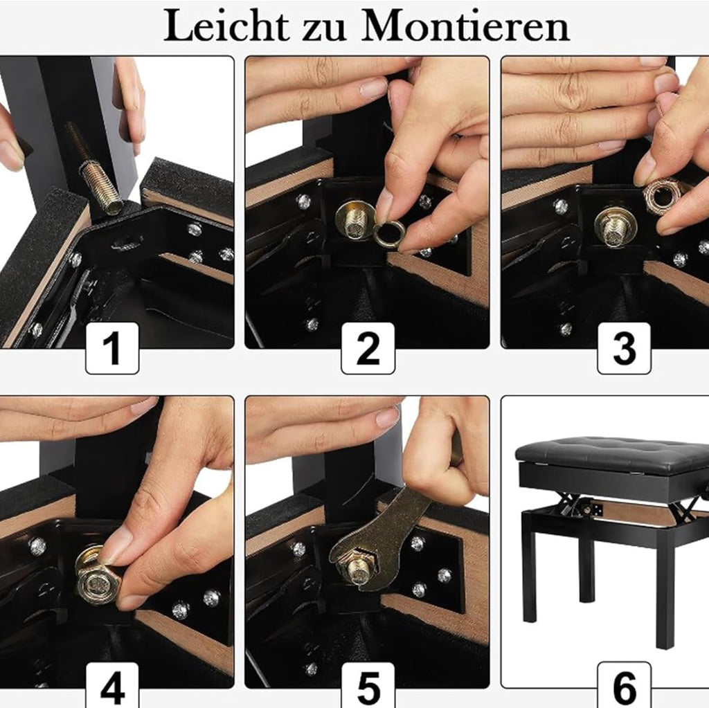 Höhenverstellbare Klavierbank mit Stauraum – Gepolsterte Piano-Sitzbank in Schwarz