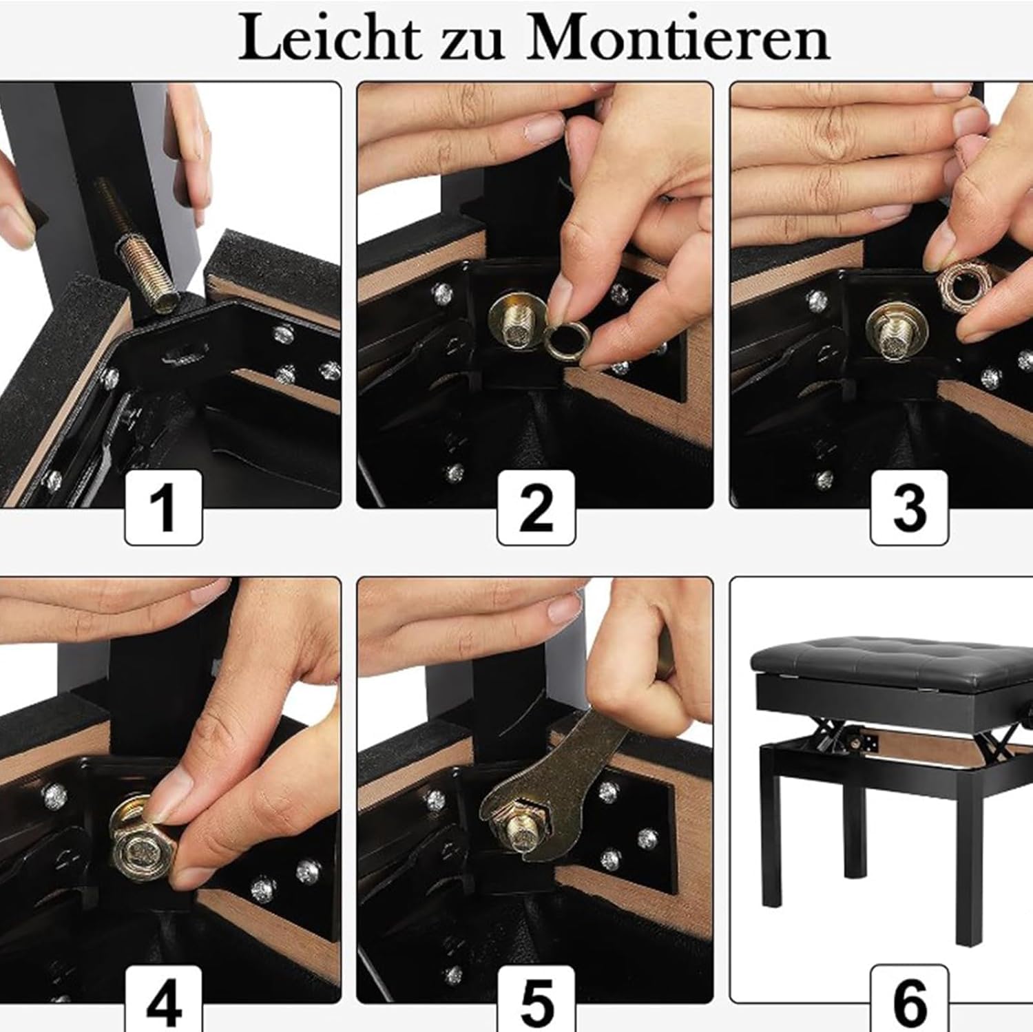 Höhenverstellbare Klavierbank mit Stauraum – Gepolsterte Piano-Sitzbank in Schwarz